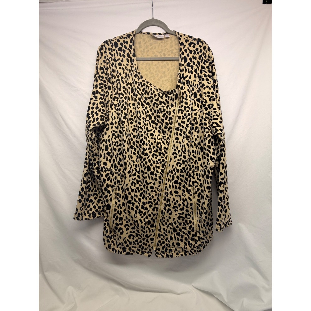 Belle by Kim Gravel Leopard Moto Jacket 3X Animal Print Asymmetric Zip Tan Black